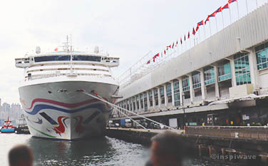 Large cruise ships are docked